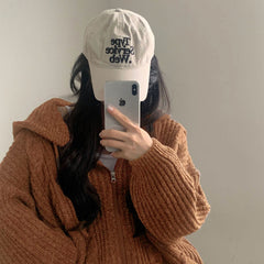 Solid Color Cable Knit Oversized Hooded Zipper Cardigan