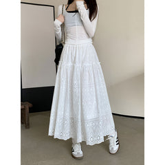 Fairy Lace Patchwork Solid Color Maxi Skirt