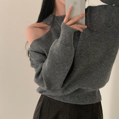 Crew Neck Hollow Out Shoulder Loose Sweater