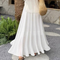 Fairy Solid Color Elastic Waist Maxi Skirt