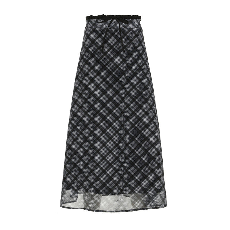 Vintage Plaid Chiffon Maxi Skirt