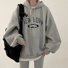 Vintage Letter Printed Oversized Hoodie - fairypeony