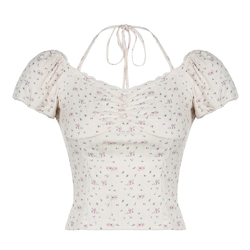 Aesthetic Puff Short Sleeve Floral Tee