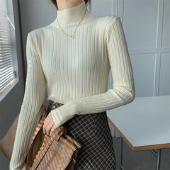 Half-high Collar Long Sleeves Knitted Tee