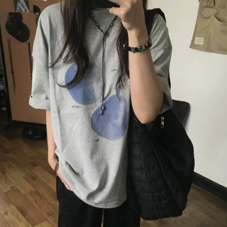 Apple Print Oversized Short Sleeve Tee