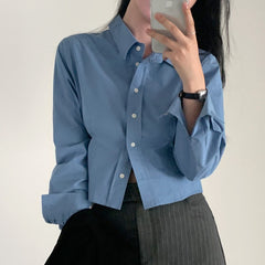 Solid Color Waist-tight Crop Blouse