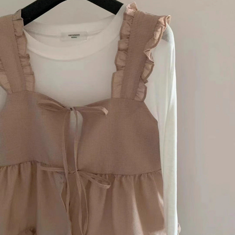 Small Belly Covering Casual Ruffle Sleeveless Western Style Two-piece Suit