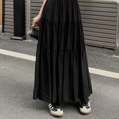 Coquette Solid Color Umbrella Maxi Skirt