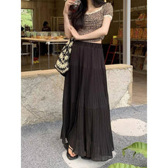 Fairy Solid Color Elastic Waist Maxi Skirt