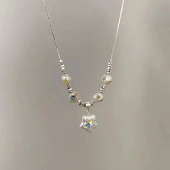 Pearl and Rhinestone Pendant Necklace - fairypeony