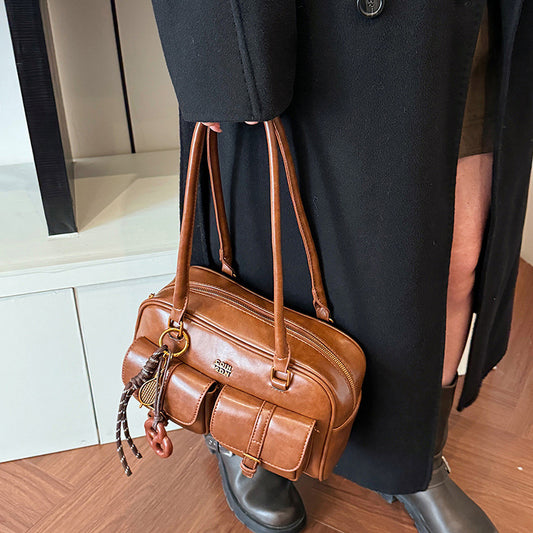 Vintage Buckled Pocket Shoulder Bag