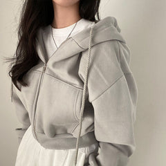Solid Color Oversized Zip Up Hoodie