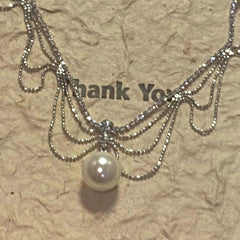 Pearl and Rhinestone Pendant Necklace - fairypeony