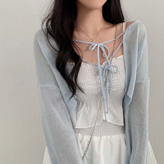 Aesthetic Shawl Tie-front Thin Long Sleeve Cardigan