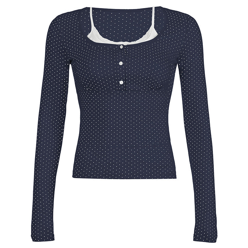 Vintage Patchwork Polka Dots Long Sleeve Tee