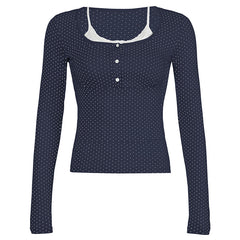 Vintage Patchwork Polka Dots Long Sleeve Tee
