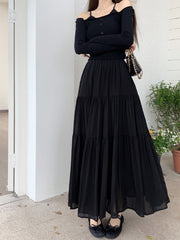 Solid Color Fairy Umbrella Maxi Skirt