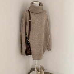 Solid Color High Collar Mid Length Oversized Sweater