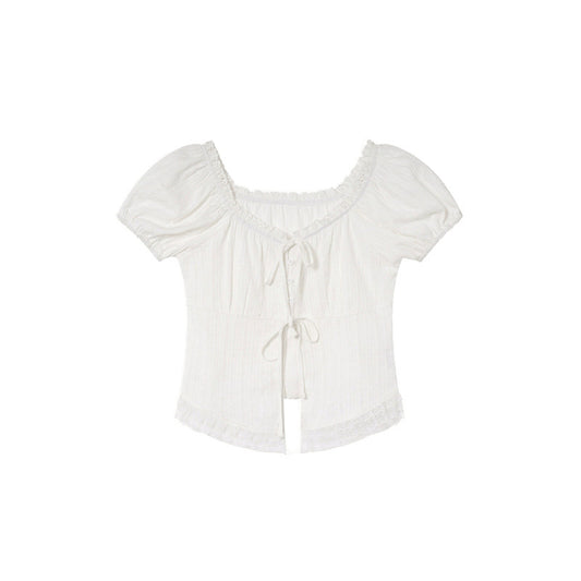 Fairy Lace Edge Puff Short Sleeve Blouse