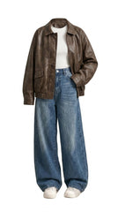 OOTD: Basic PU Mid-Length Leather Jacket + Pleated High-Waist Wide-Leg Jeans