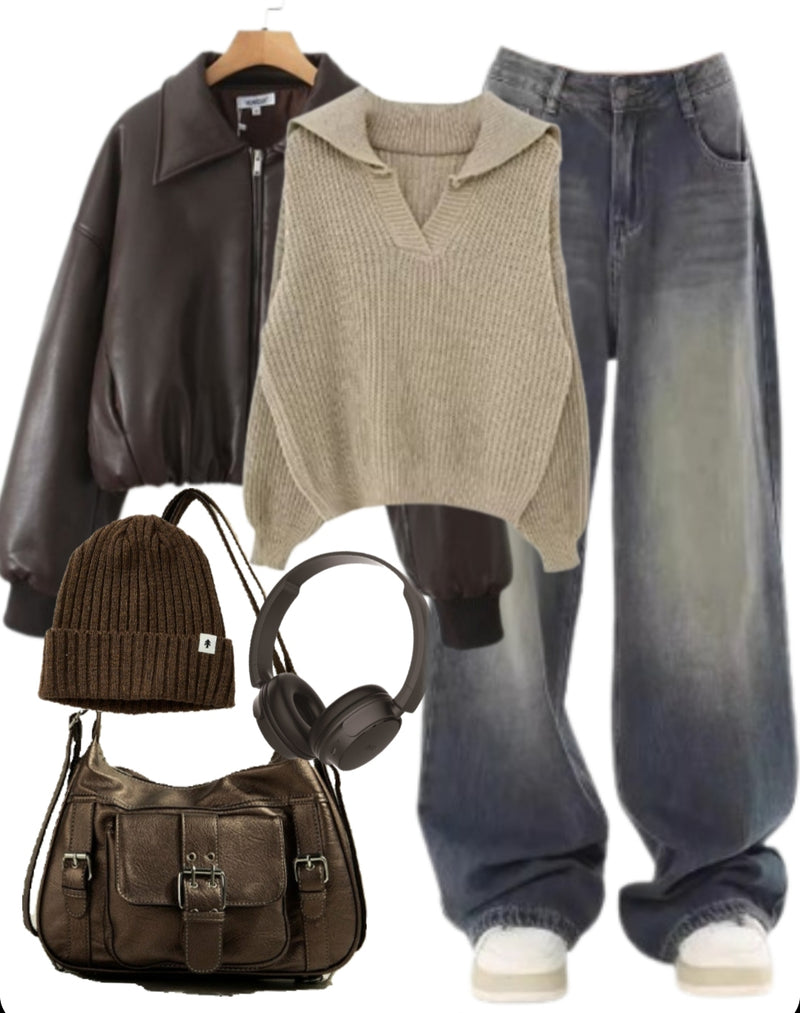 OOTD: Bomber Jacket + Pullover Sweater + Baggy Jeans + Crossbody Bag
