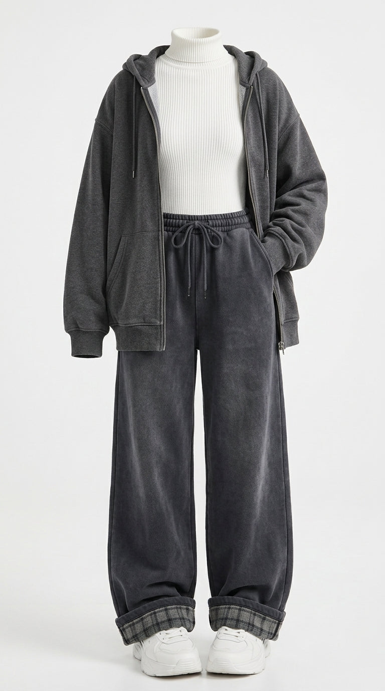OOTD: Boxy Heavyweight Hooded Cardigan Jacket + Y2K Wide-Leg Patchwork Pants