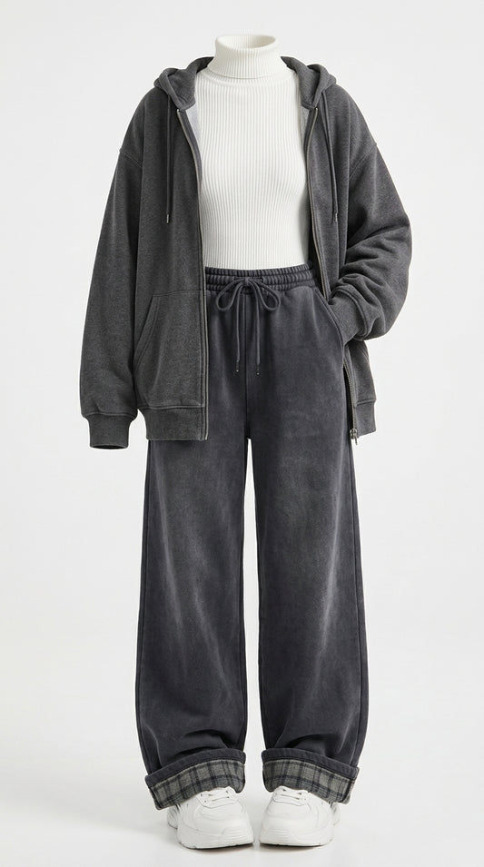 OOTD: Boxy Heavyweight Hooded Cardigan Jacket + Y2K Wide-Leg Patchwork Pants - fairypeony