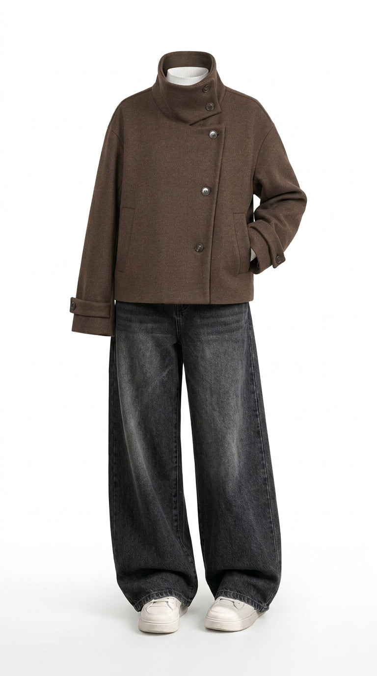 OOTD: Casual Stand Collar Jacket + High-Stretch Floor-Length Straight Jeans