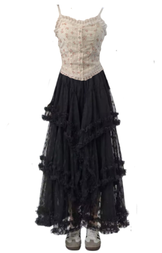 OOTD: Floral Cami Top + Ruffled Maxi Skirt