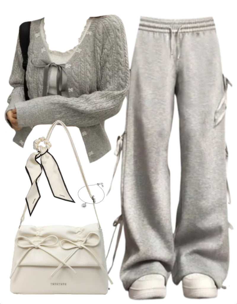 OOTD: Front Tie Cardigan + Bow Sweatpants + Shoulder Bag