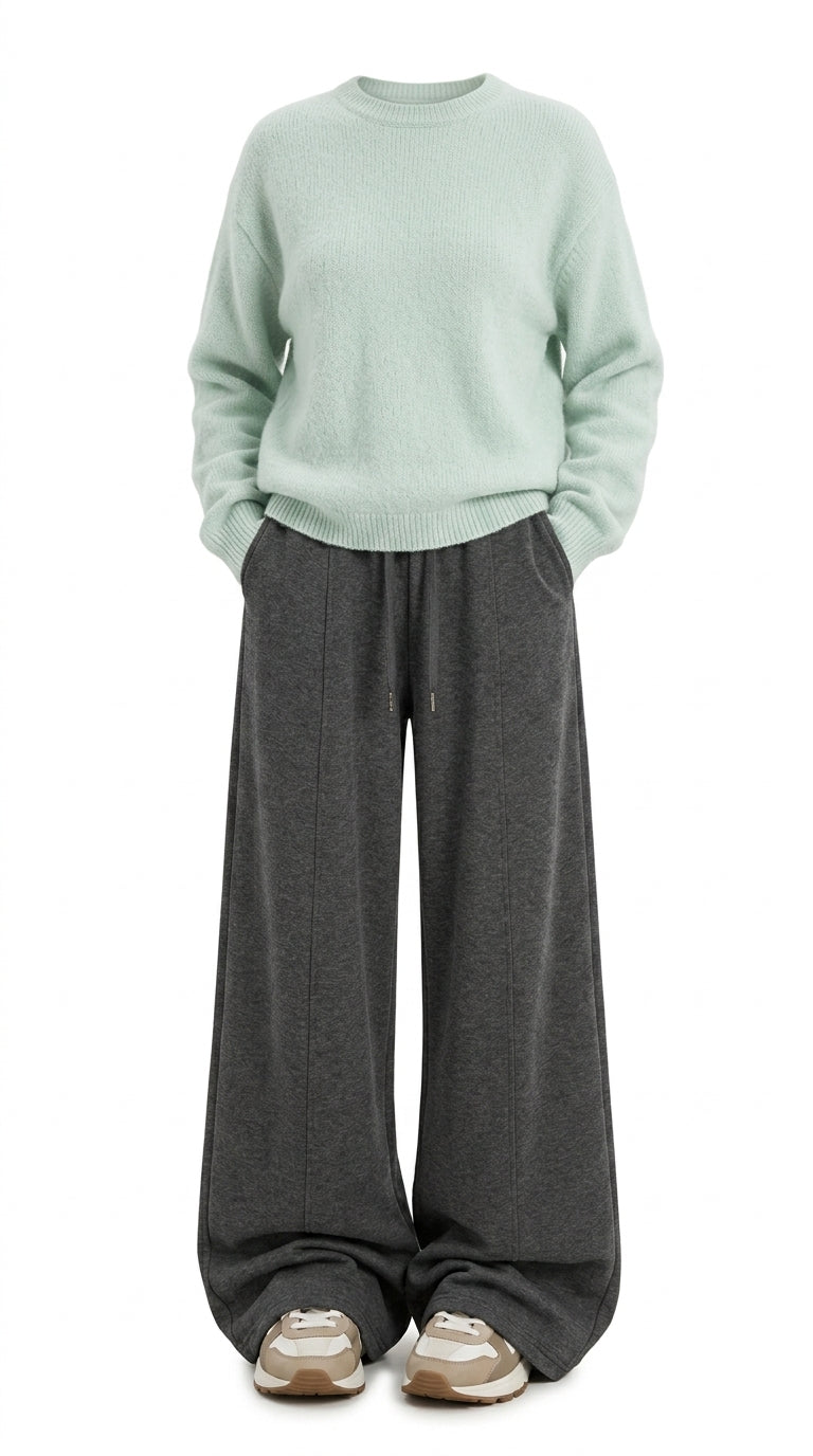 OOTD: High-End Loose Fit Pullover Sweater + Fleece-Lined Wide-Leg Pants