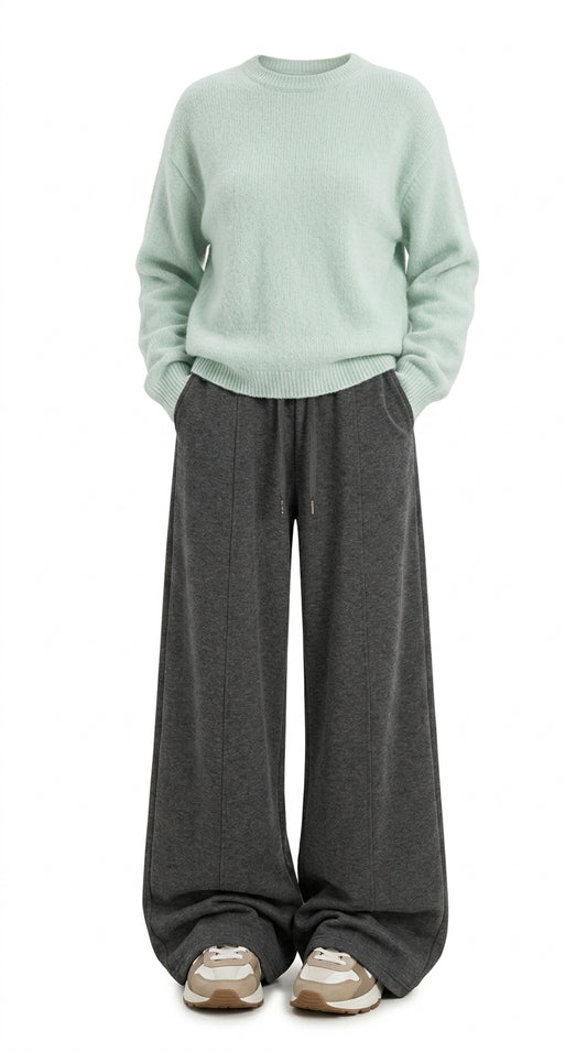OOTD: High-End Loose Fit Pullover Sweater + Fleece-Lined Wide-Leg Pants - fairypeony