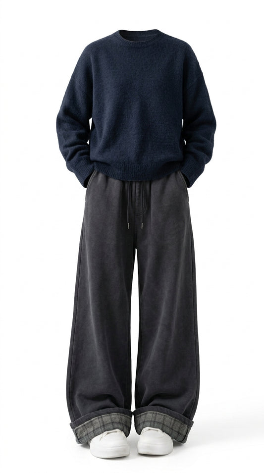 OOTD: High-End Loose Fit Pullover Sweater + Y2K Wide-Leg Patchwork Pants - fairypeony