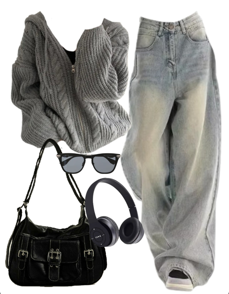 OOTD: Hooded Cardigan + Boyfriend Jeans + Crossbody Bag