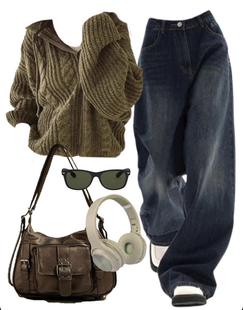 OOTD: Hooded Cardigan + Boyfriend Jeans + Y2K Crossbody Bag