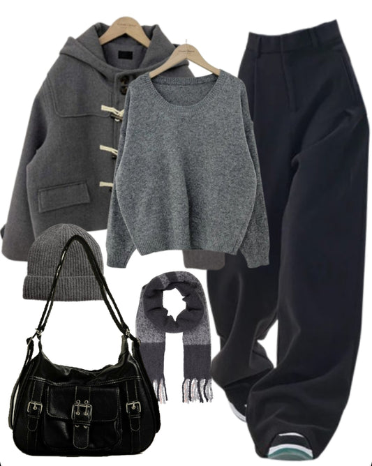 OOTD: Hooded Coat + Round Neck Sweater + Suit Pants + Crossbody Bag - fairypeony