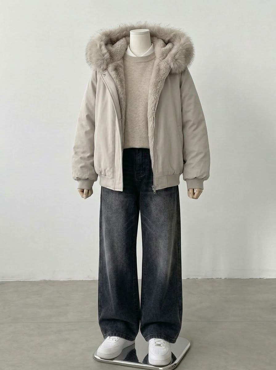 OOTD: Hooded Cotton Padded Jacket  + Wide-Leg Jeans
