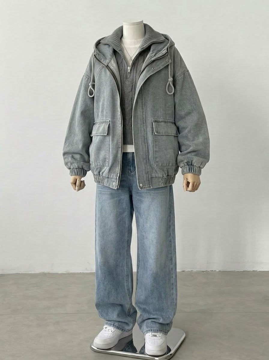 OOTD: Hooded Patchwork Denim Jacket  + Retro Wide-Leg Jeans