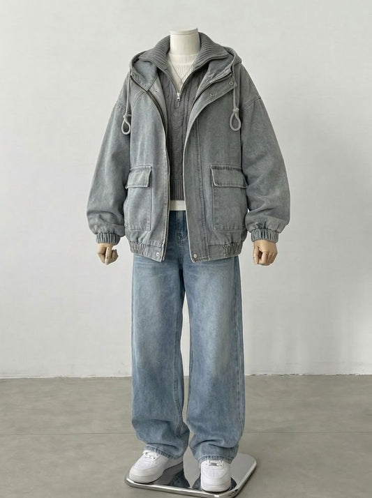 OOTD: Hooded Patchwork Denim Jacket  + Retro Wide-Leg Jeans
