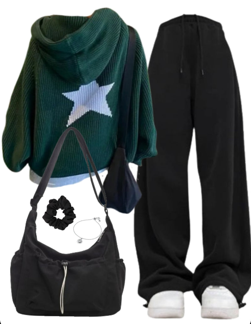 OOTD: Hooded Sweater + Baggy Sweatpants + Crossbody Bag