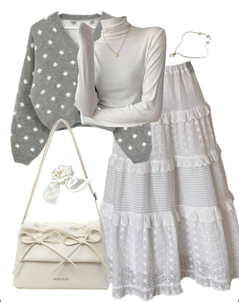 OOTD: Knitted Cardigan + Knitted Tee + Maxi Skirt + Shoulder Bag