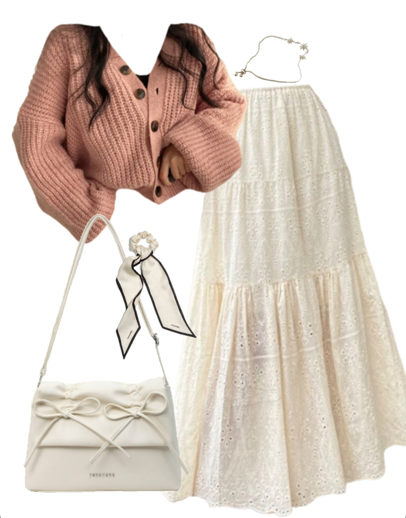 OOTD: Knitted Cardigan + Maxi Skirt + Shoulder Bag