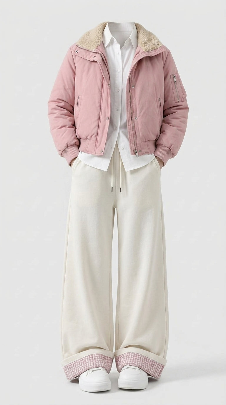 OOTD: Lamb Wool Lapel Puffer Jacket + Y2K Wide-Leg Patchwork Pants - fairypeony