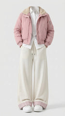 OOTD: Lamb Wool Lapel Puffer Jacket + Y2K Wide-Leg Patchwork Pants - fairypeony