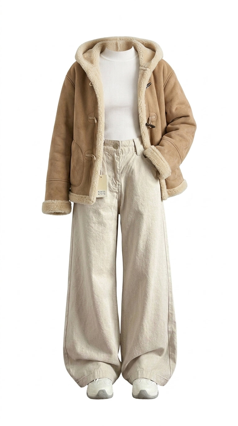 OOTD: Long Faux Fur Coat + Retro Wide-Leg Denim Pants - fairypeony