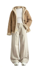 OOTD: Long Faux Fur Coat + Retro Wide-Leg Denim Pants - fairypeony