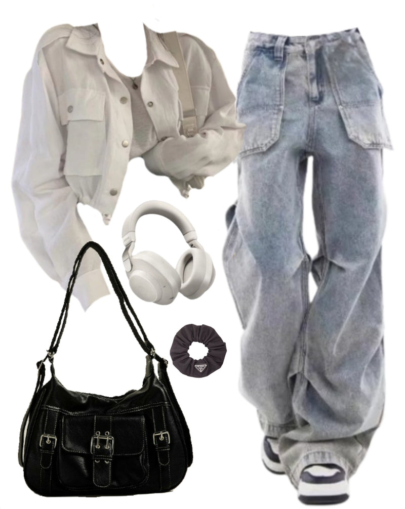 OOTD: Long Sleeve Blouse + Cargo Jeans + Crossbody Bag