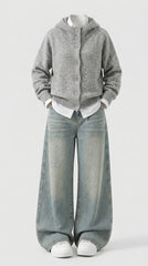 OOTD: Loose Fit Korean Knit Cardigan + High-Stretch Retro Hip-Hop Denim