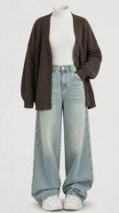 OOTD: Loose Fit Open-Front Sweater + Embroidered High-Waist Wide-Leg Jeans