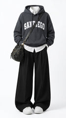 OOTD: Oversized Hoodie + High Waist Wide Leg Suit Pants + Retro Crossbody Bag